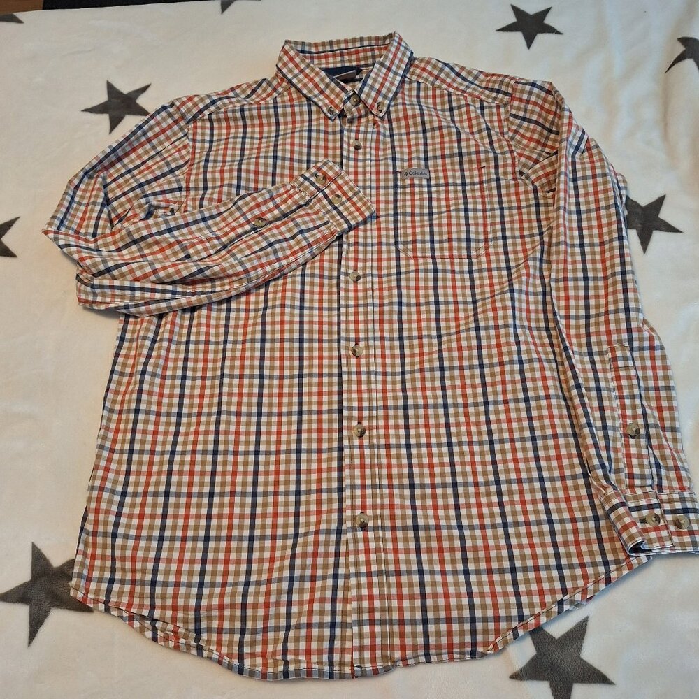 Men’s Columbia Long Sleeve Colorful‎ Plaid Button-Down Shirt Logo Pocket Size M